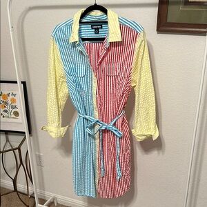 Lands' End Striped Colorblock Shirt Dress